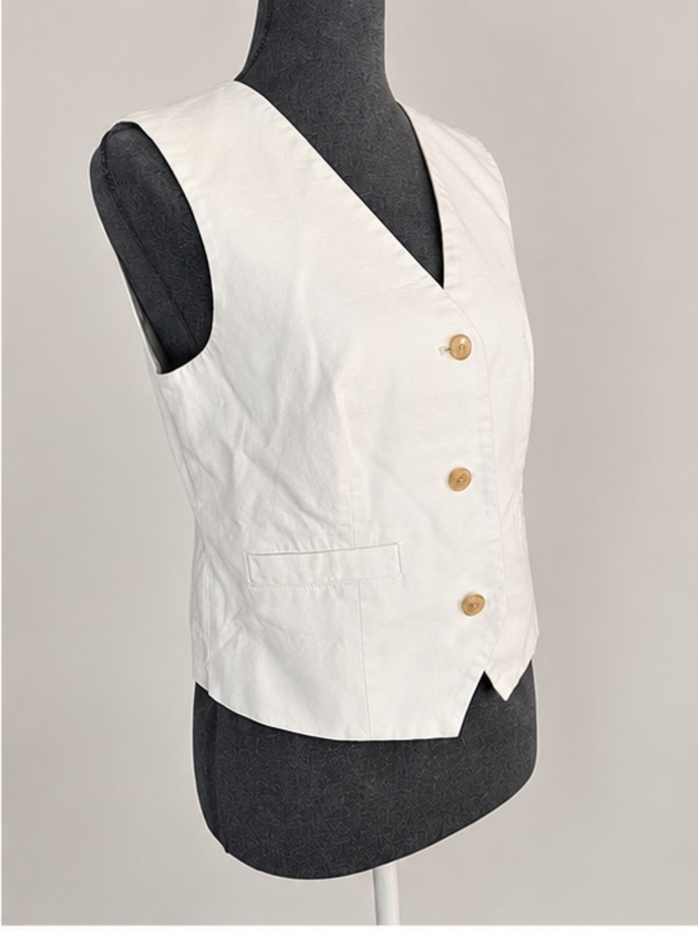 LOFT White Button Front Cotton Blend Vest Size Small - Picture 2 of 6